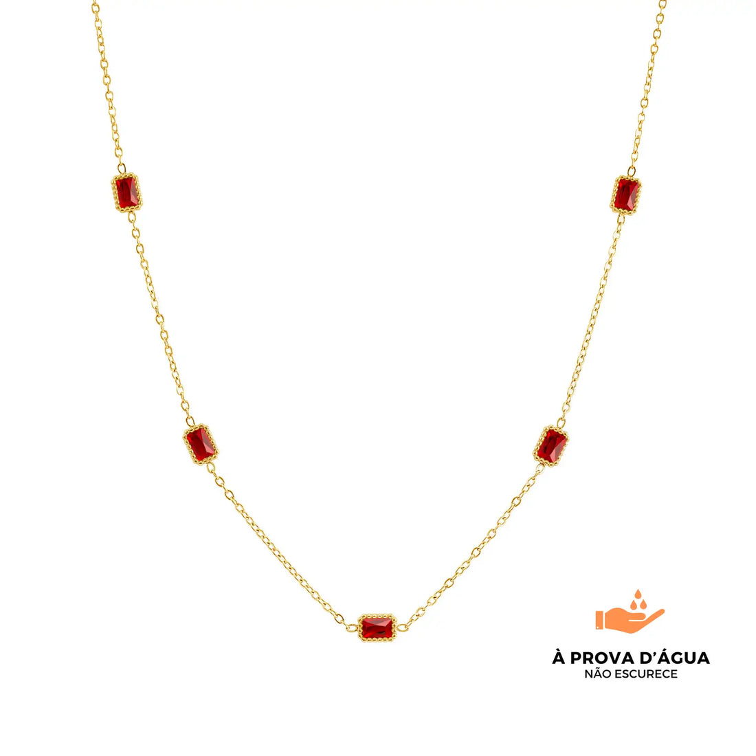 Colar Rubí Banhado em Ouro 18k