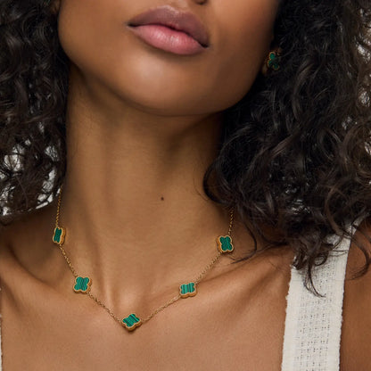 Colar de Trevo Verde Banhado em Ouro 18k