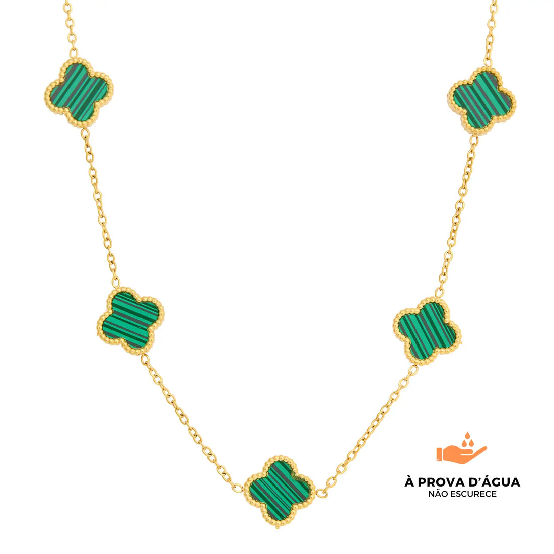 Colar de Trevo Verde Banhado em Ouro 18k