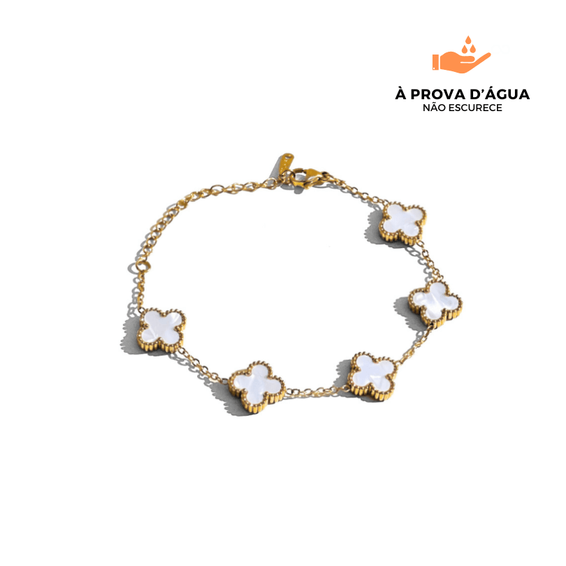 Pulseira Trevo Branco Banhado em Ouro 18k