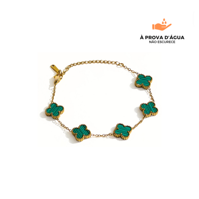 Pulseira Trevo Verde Banhada em Ouro 18k