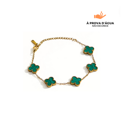 Pulseira Trevo Verde Banhada em Ouro 18k