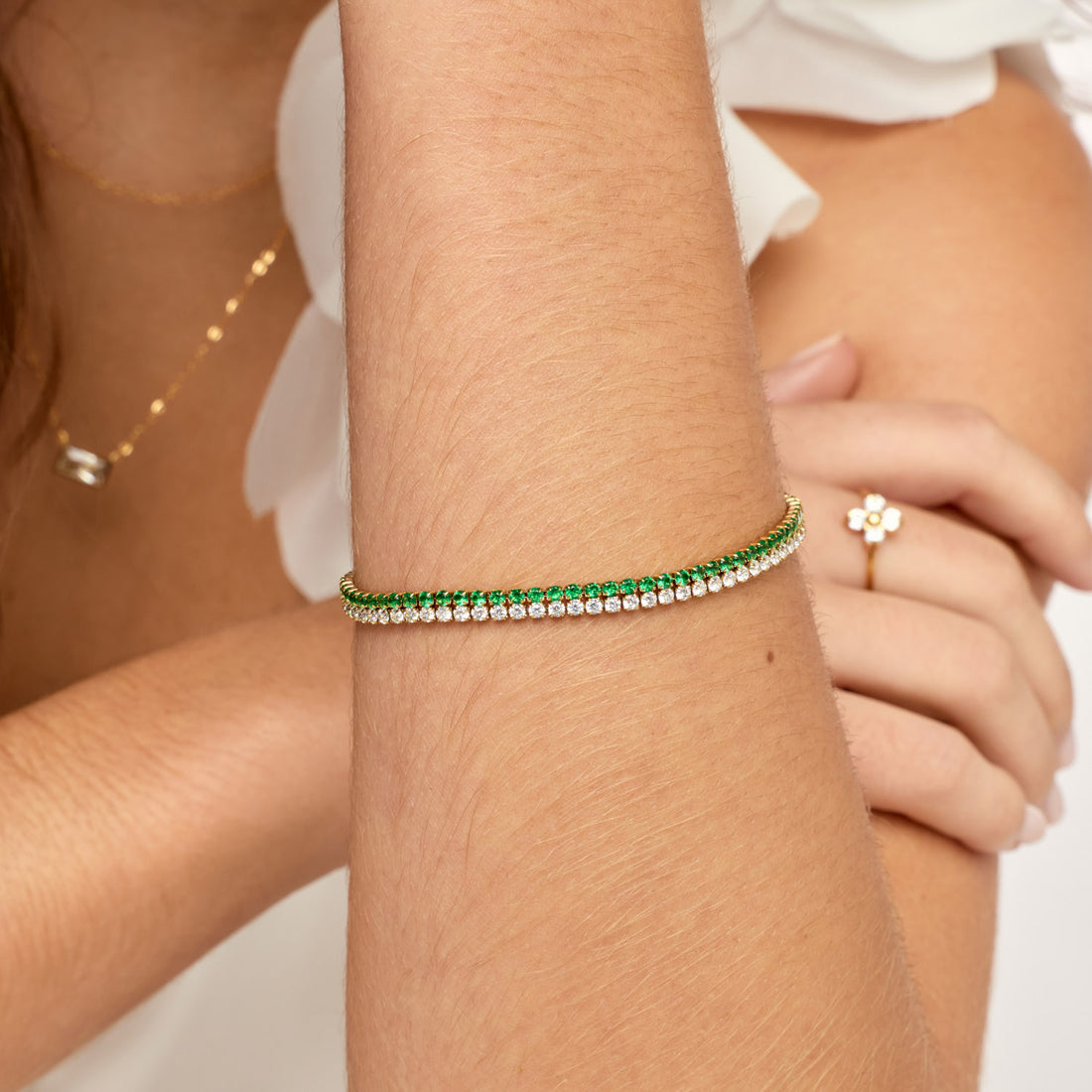 Pulseira Duo Esmera Cristal Banhada em Ouro 18k