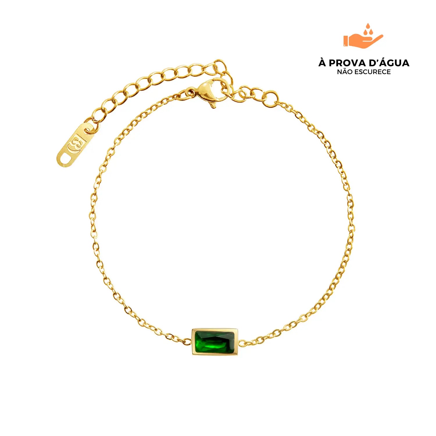 Pulseira Esmera Retangular Banhada em Ouro 18k