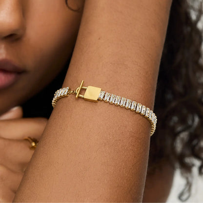 Pulseira Riviera Retangular Banhada em Ouro 18k
