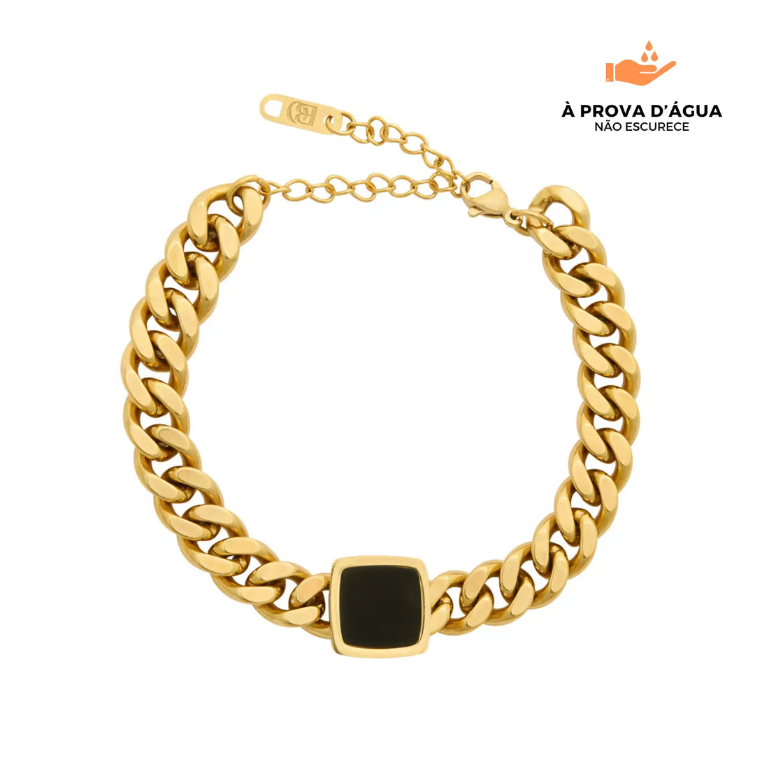 Pulseira com Pingente de Ônix Banhada em Ouro 18k