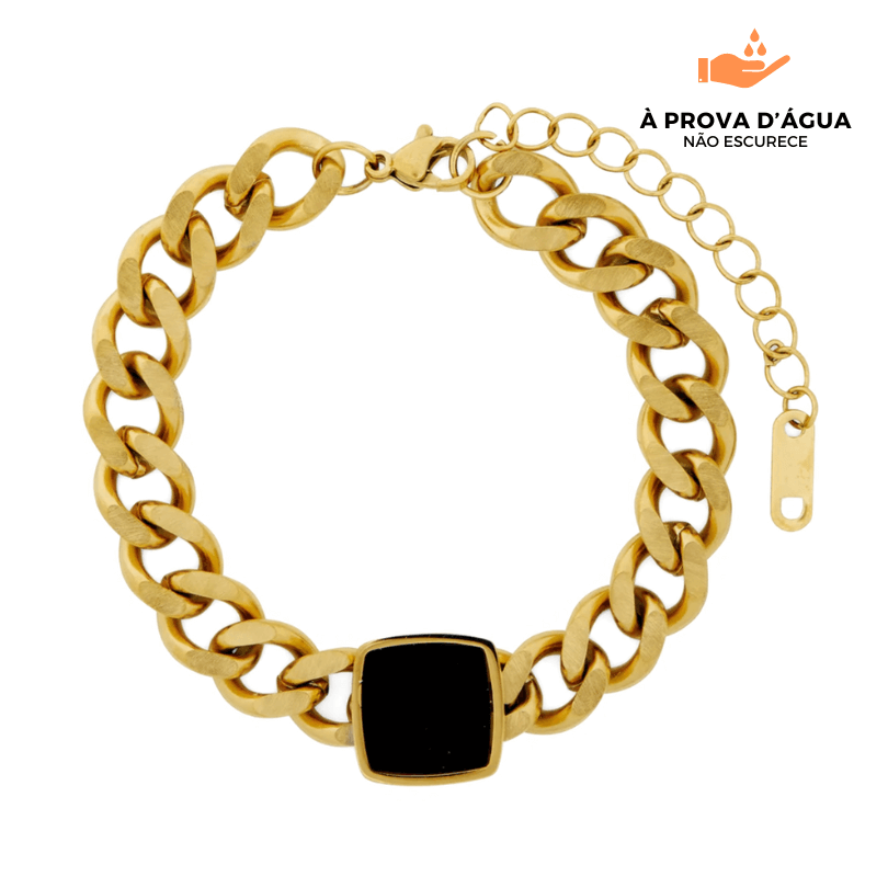 Pulseira com Pingente de Ônix  Banhada em Ouro 18k