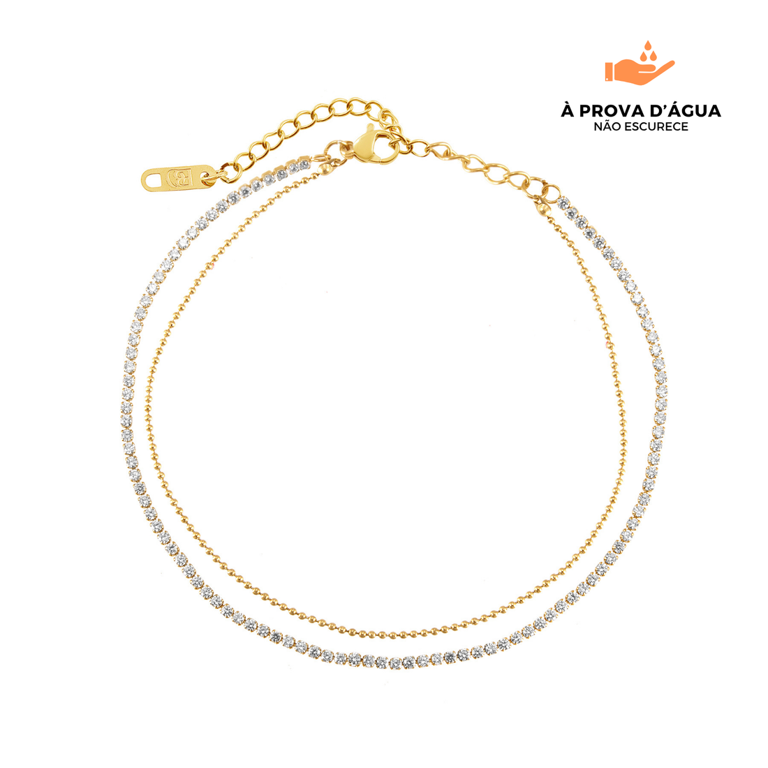 Tornozeleira Duo Glamour Banhado em Ouro 18k
