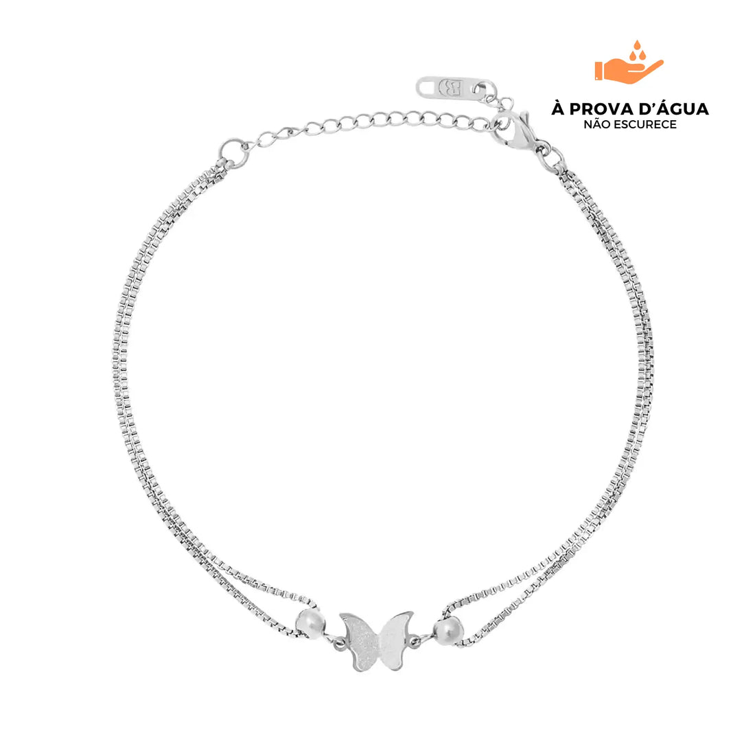 Tornozeleira Duo Borboleta Banhado em Prata