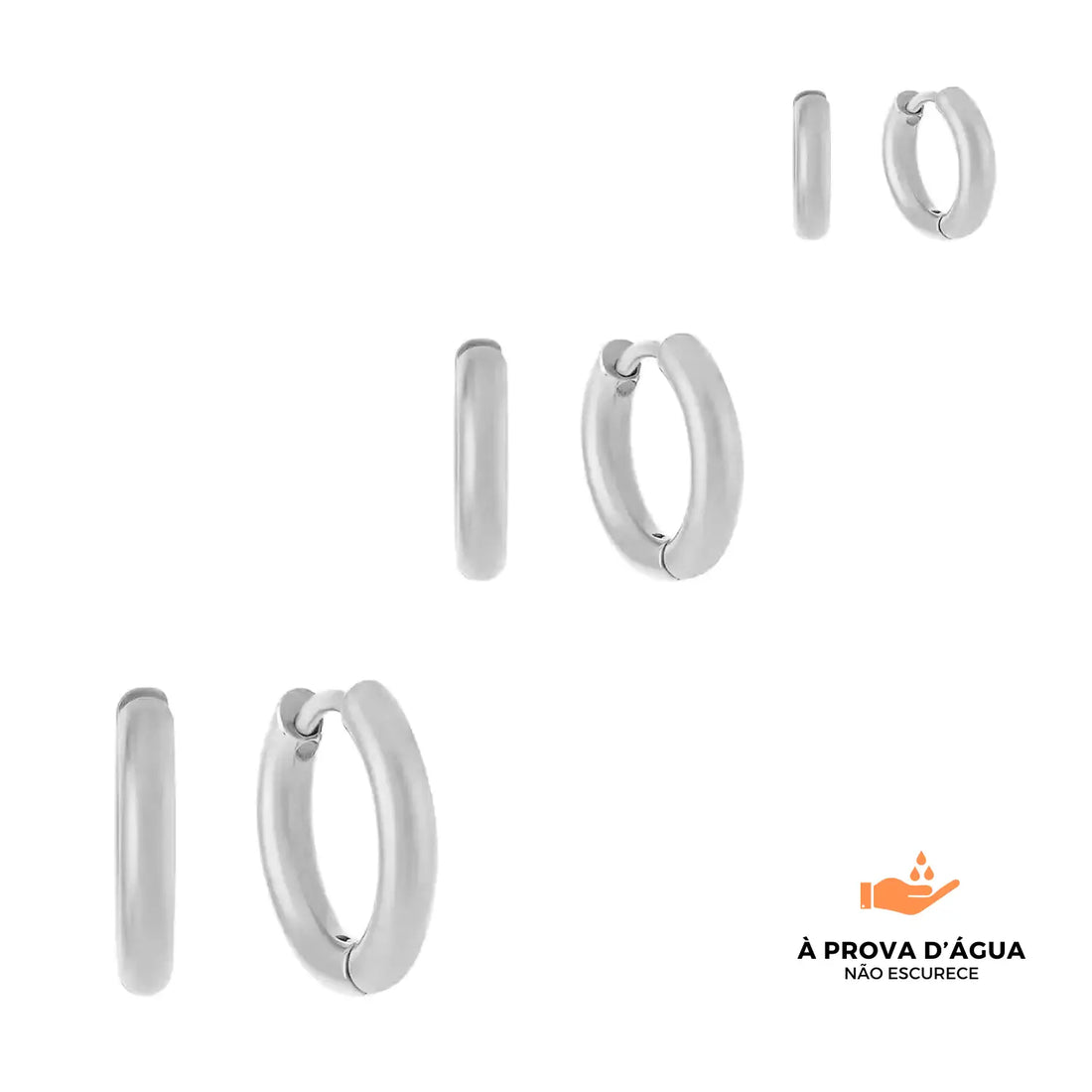Trio de Brincos Argolas Slim Banhados em Prata