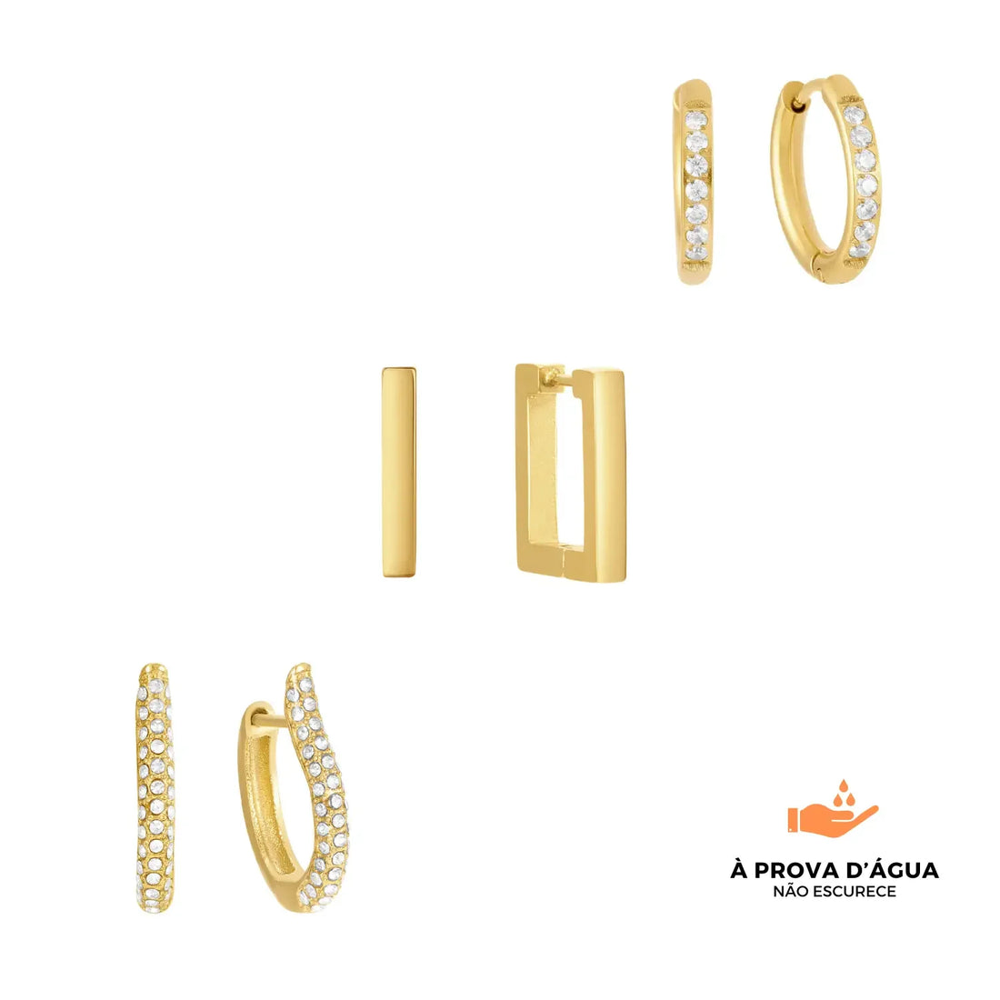 Trio de Brincos Essentials Banhados em Ouro 18k