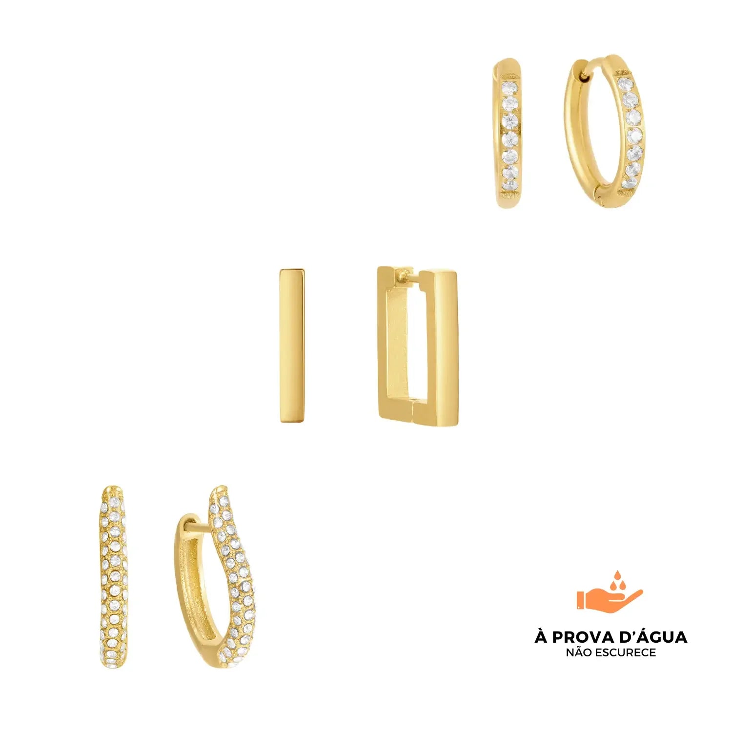 Trio de Brincos Essentials Banhados em Ouro 18k