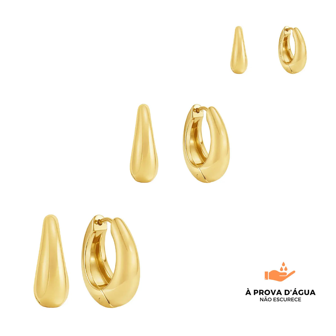 Trio de Brincos Londrinos Banhados em Ourk 18k