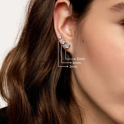 Trio de Brincos Solitário Banhados em Prata