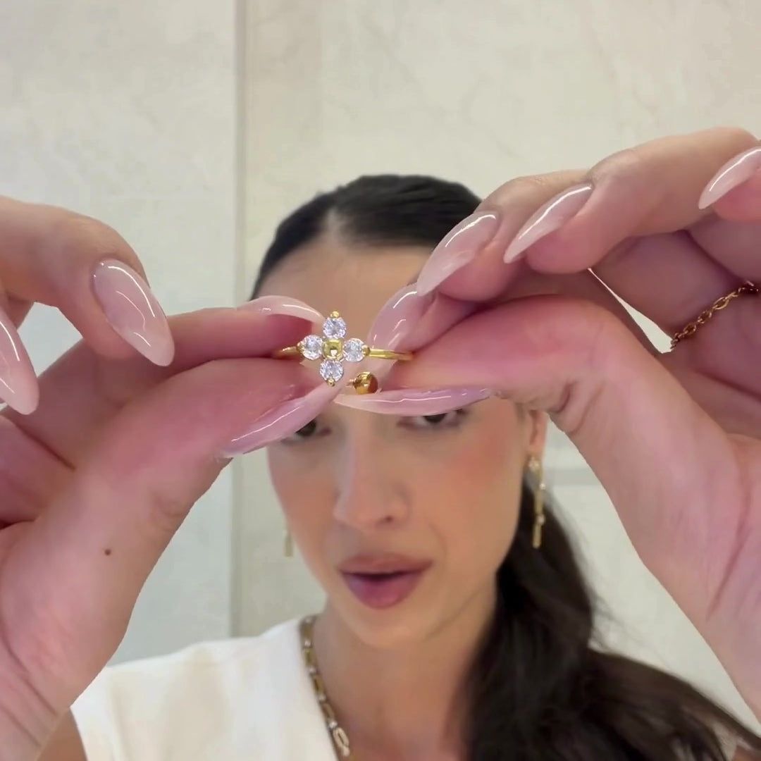 Anel Solitário Florenza Regulável Banhado em Ouro 18k | 28.02