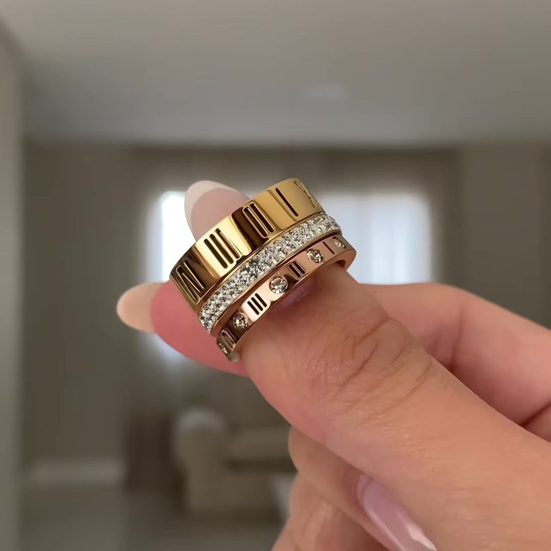 Anel Triplo Momentos Banhado em Ouro 18k
